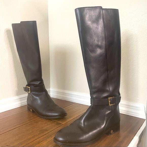 Tory Burch boots black leather knee high zip up boots tall boots fall boots - Picture 1 of 16